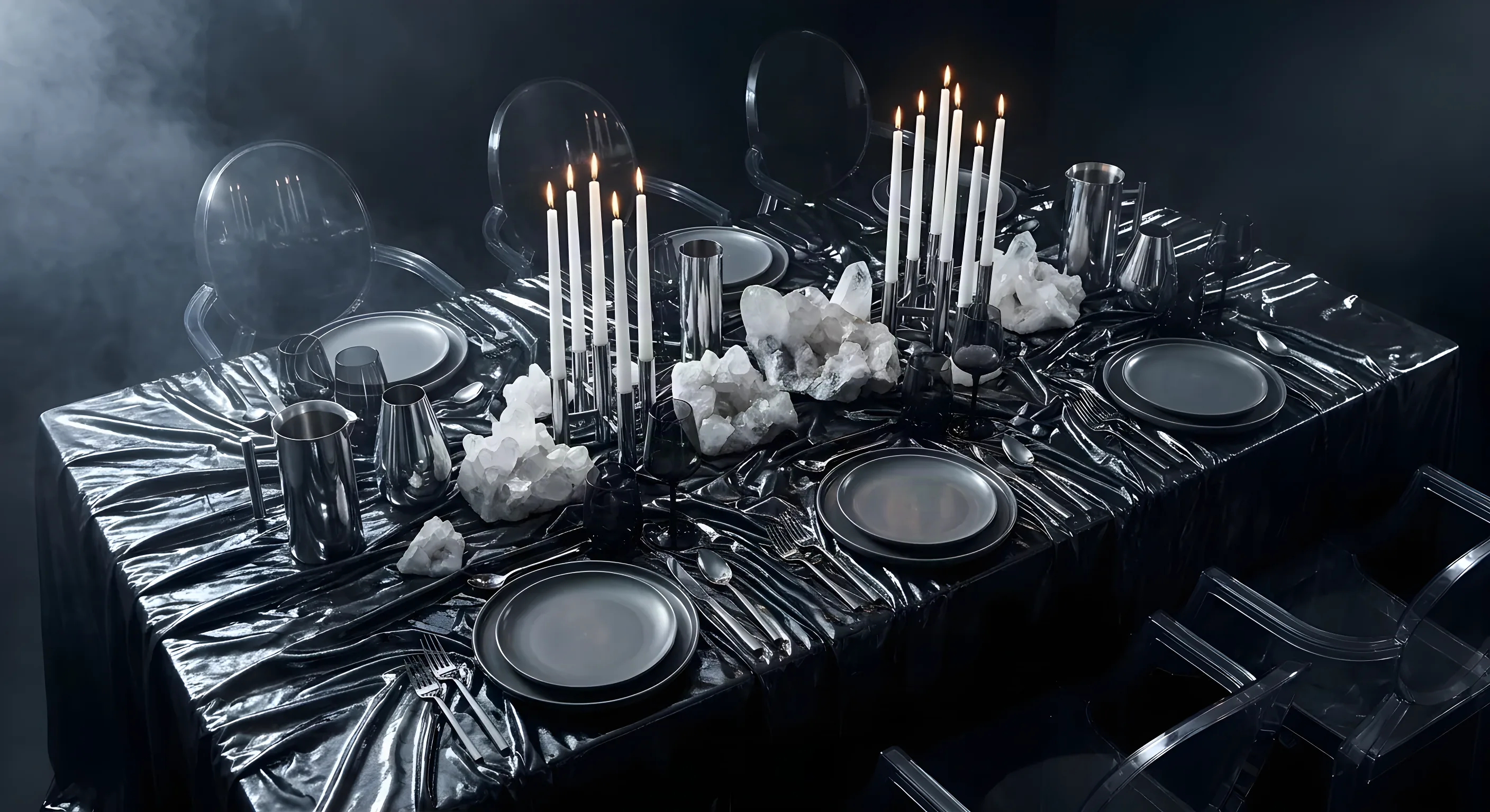 An anniversary dinner, shown as two moodboards