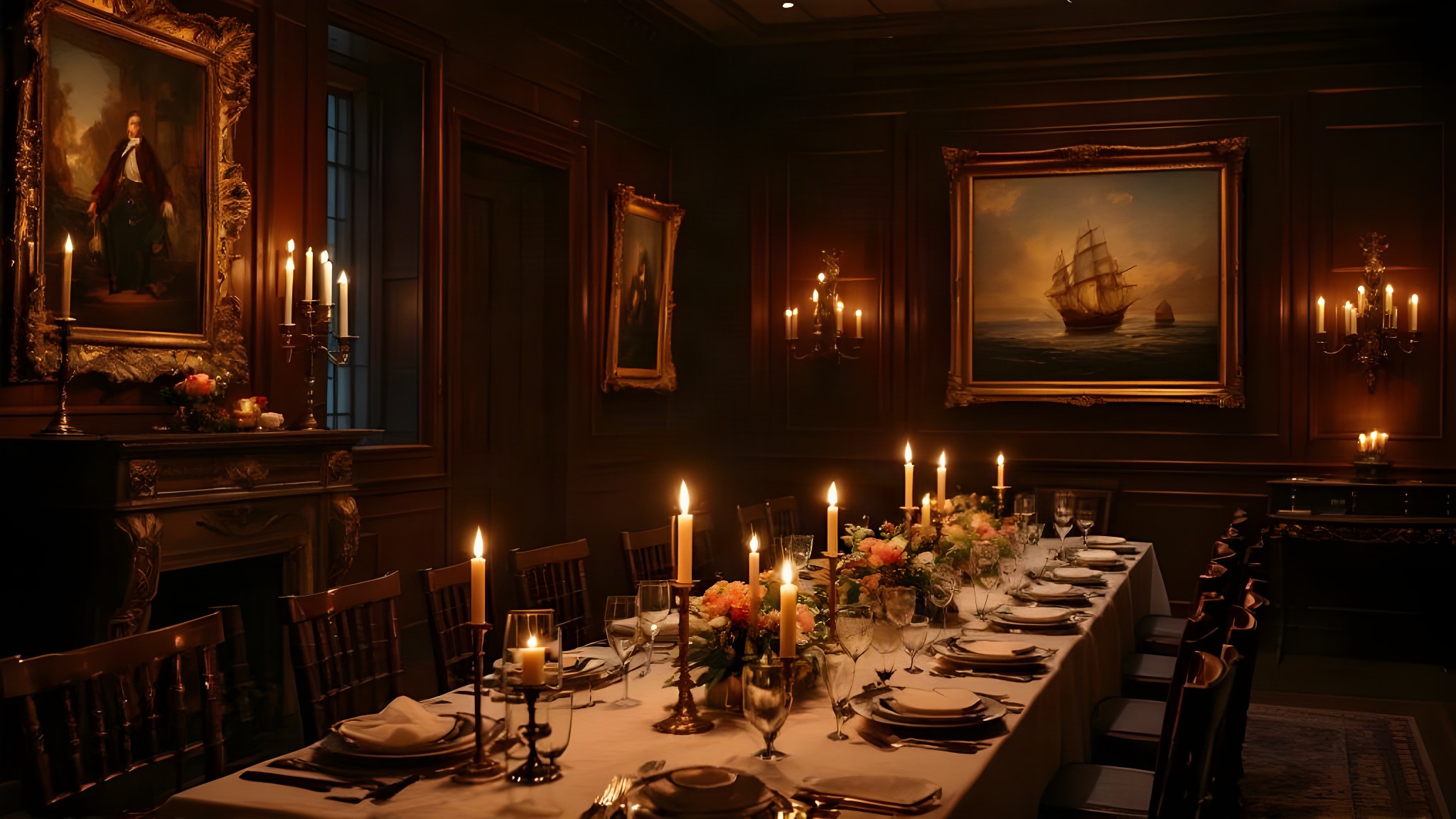 Direction B moodboard — candlelit Georgian interior