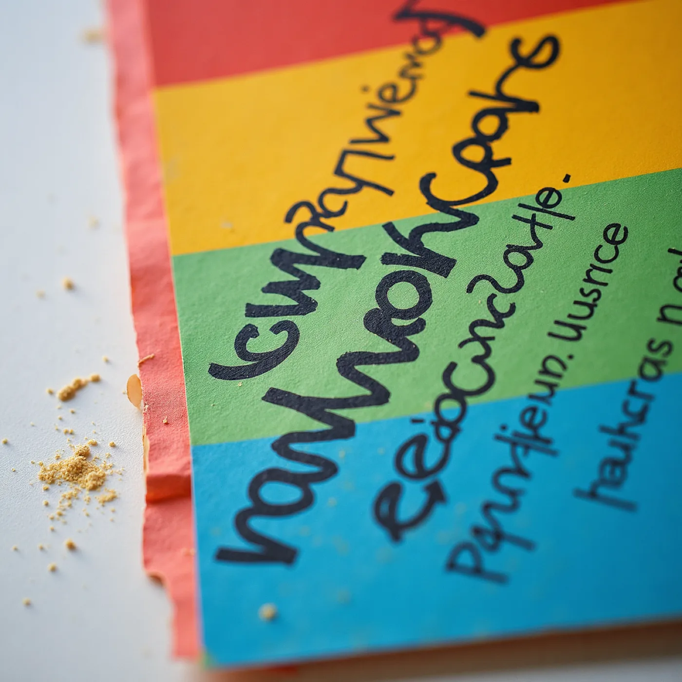 Ballpoint and marker scribbled hard across a flat printed field of saturated colour on cheap card, showing pressure, skipping ink and several different hands.