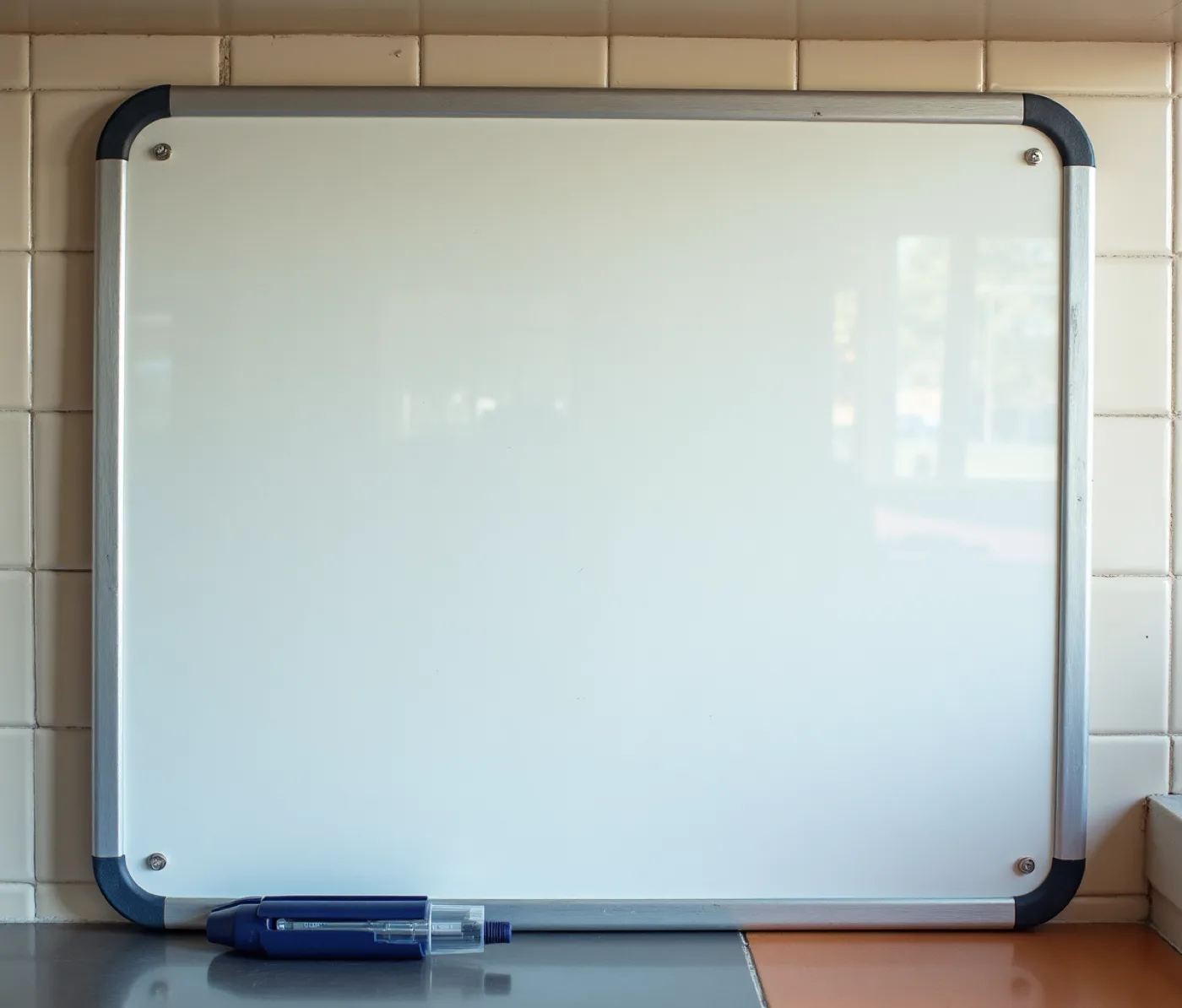 The board in the kitchen, wiped. And the pen.