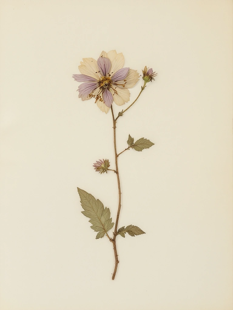 A single pressed aquilegia specimen on herbarium paper