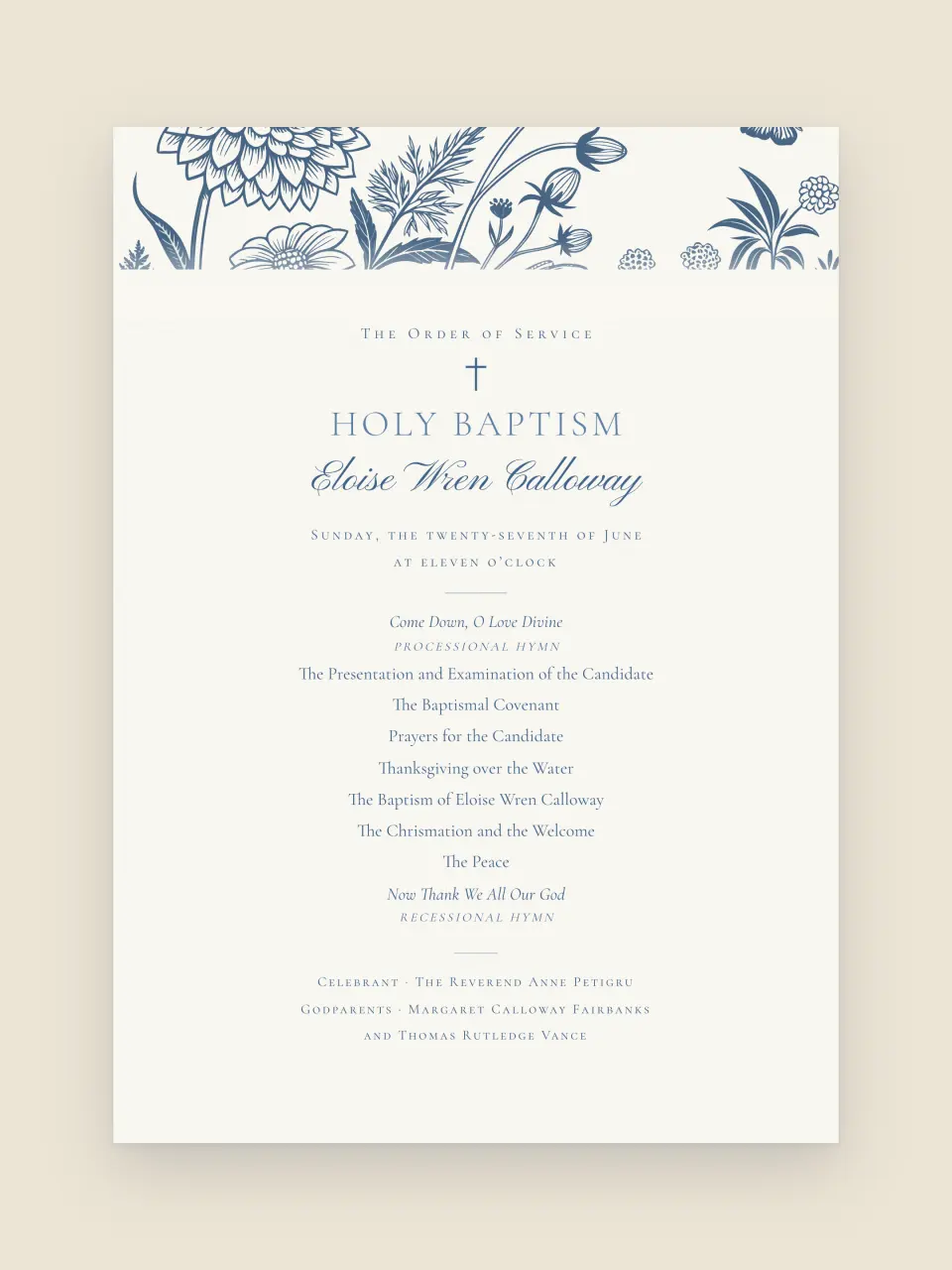 The order of service for the ceremony