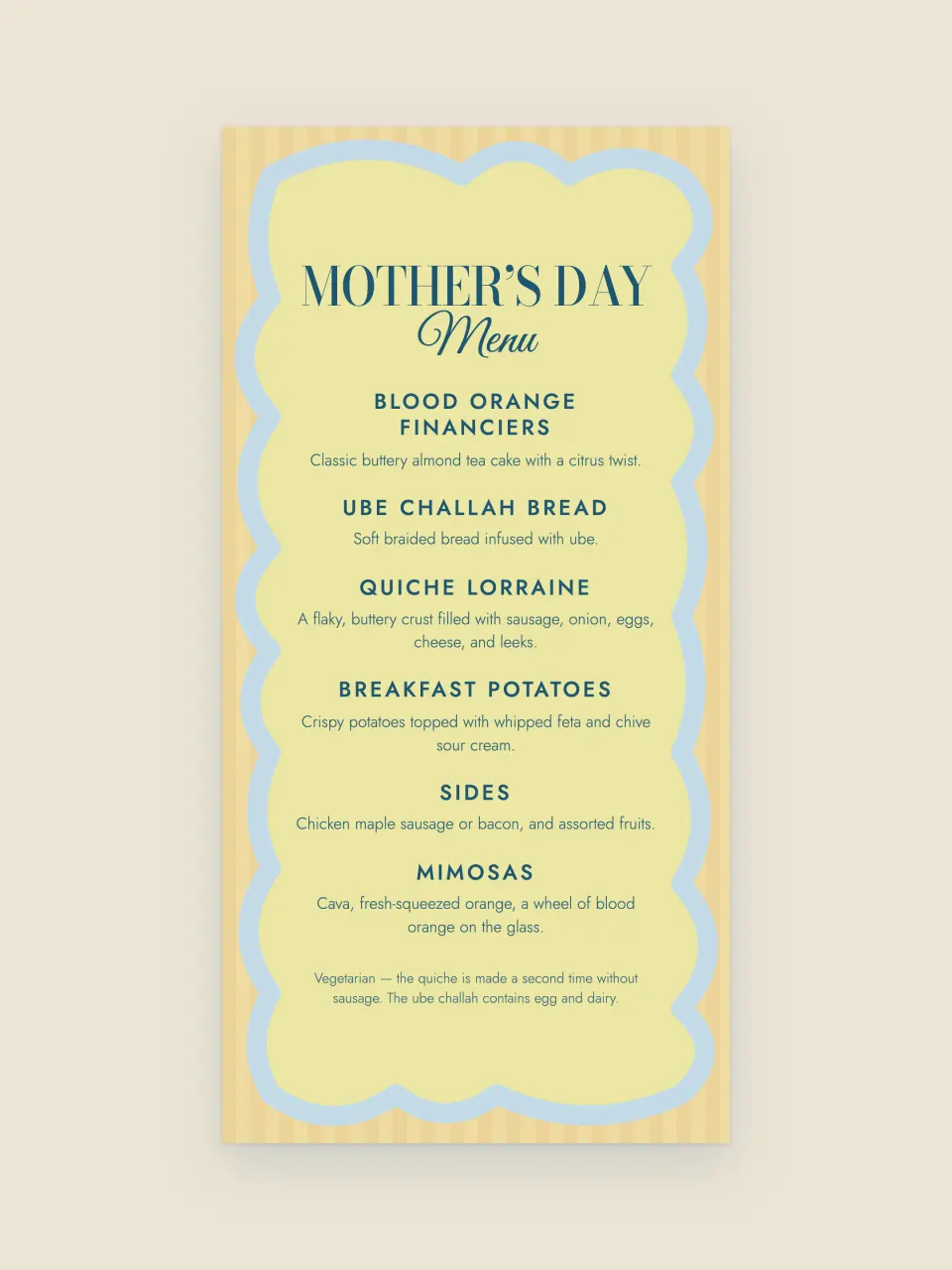 O cartão de menu do brunch