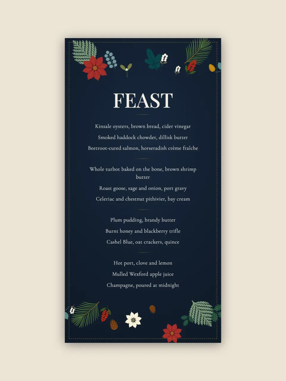 The menu card for Christmas dinner