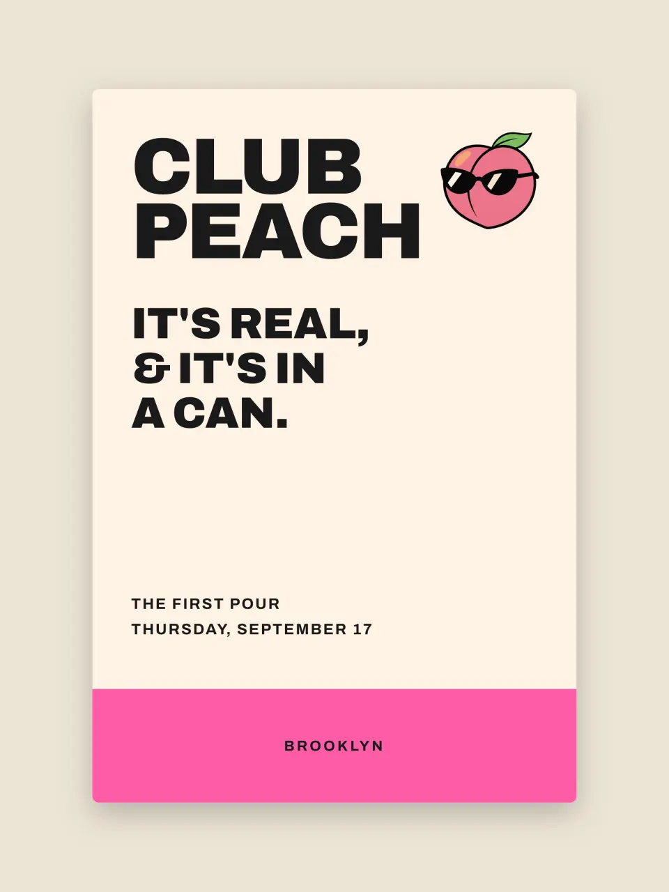 The announcement card from Club Peach · Launch Party