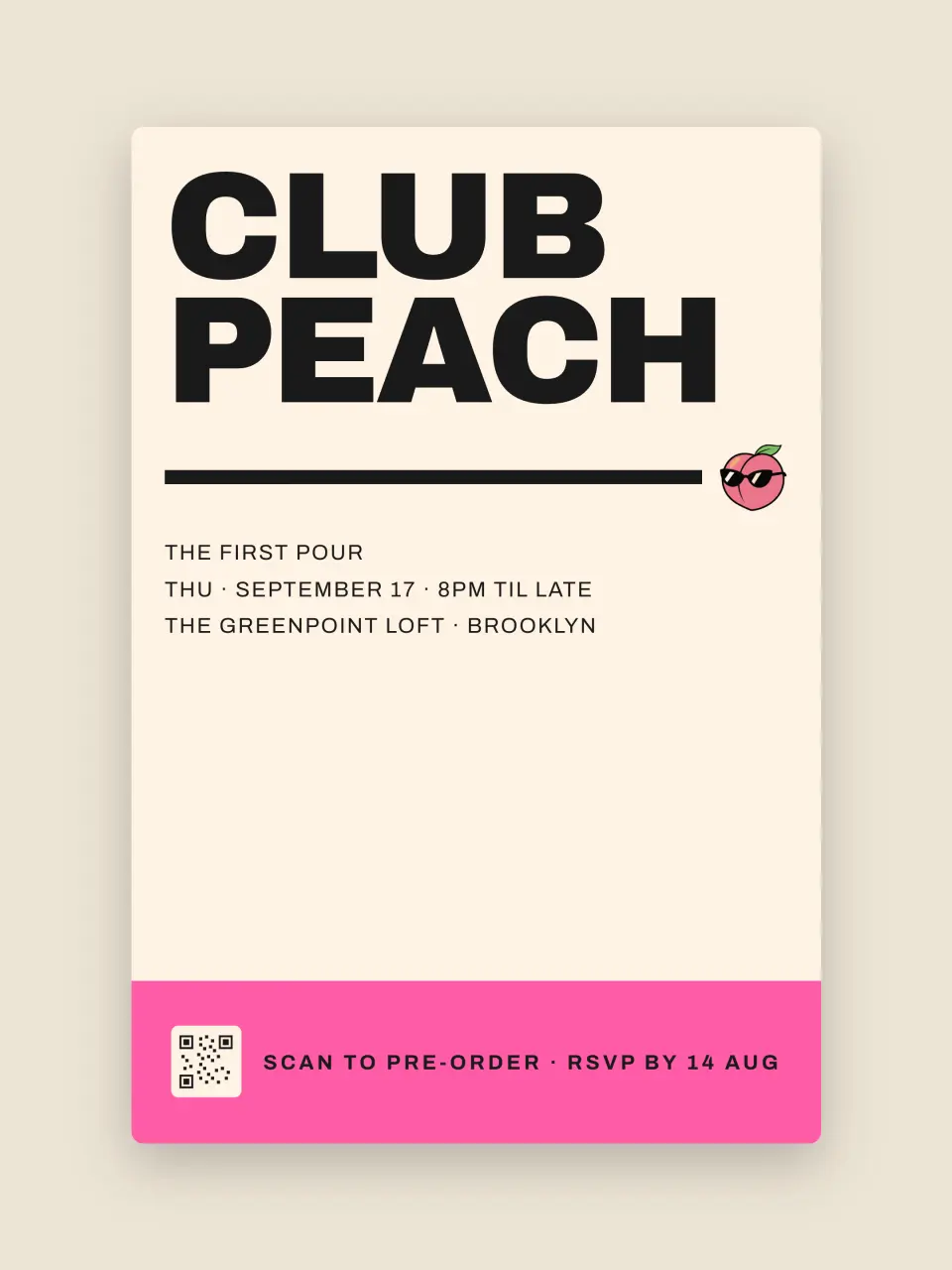 The invitation from Club Peach · Launch Party