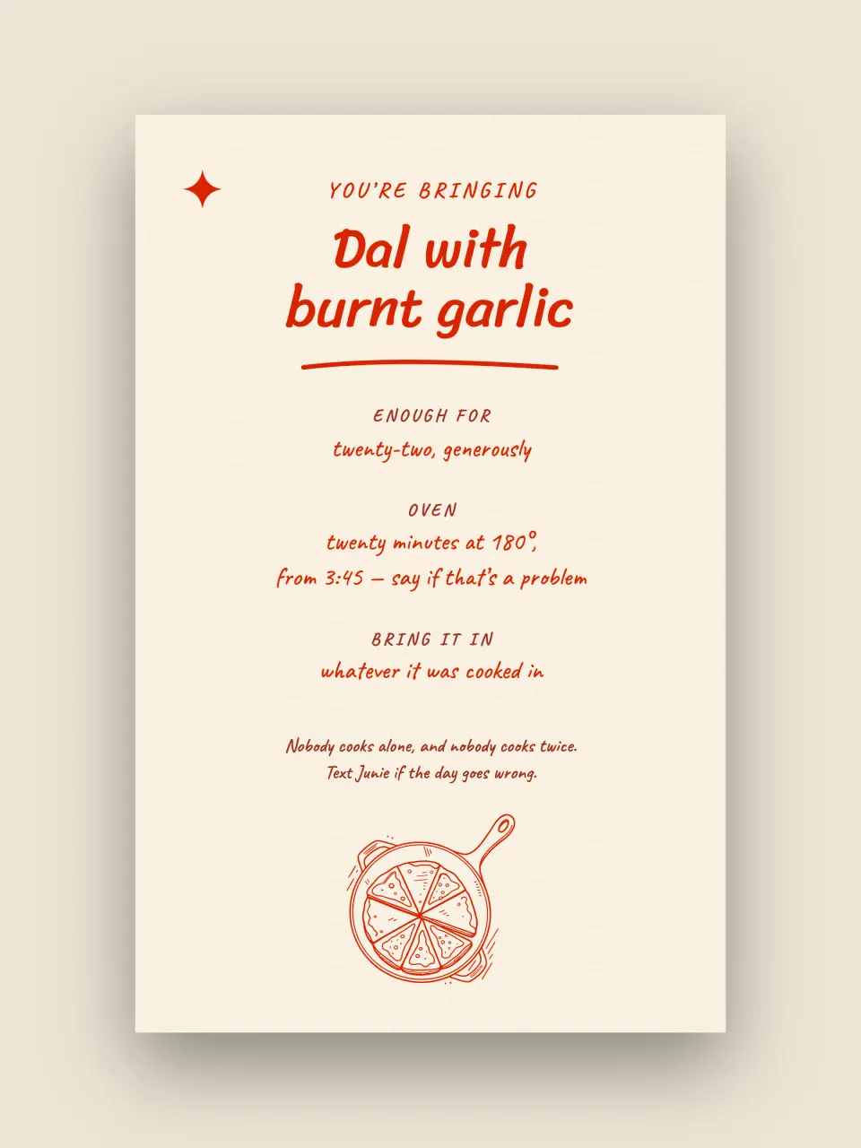 The card that tells each guest what to bring