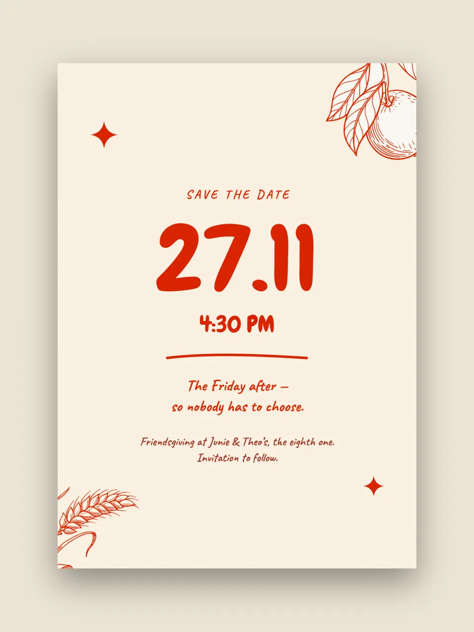 The save the date for Friendsgiving