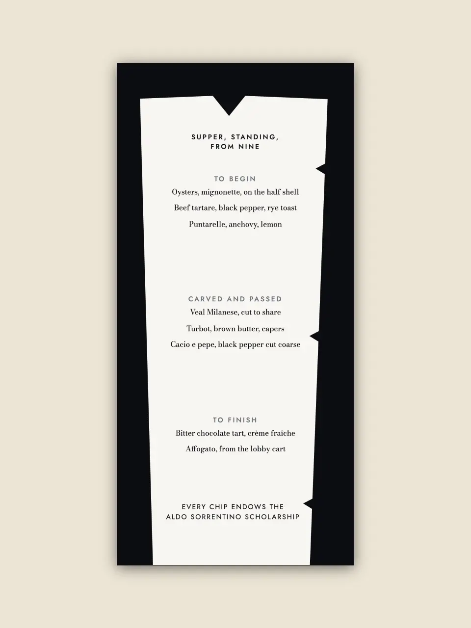 The menu card for the gala dinner