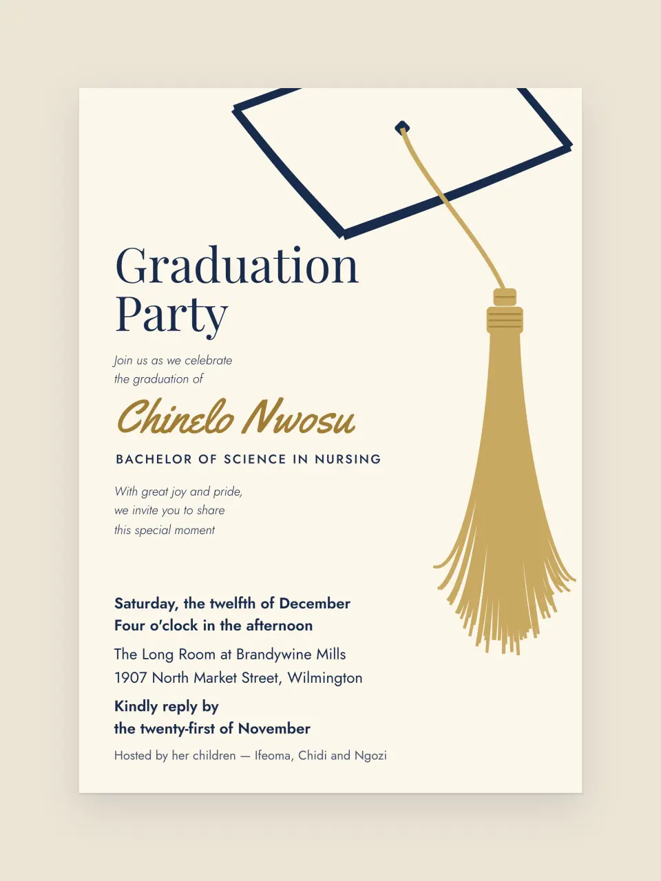 Graduation invitation from a delivered Evorrah commission