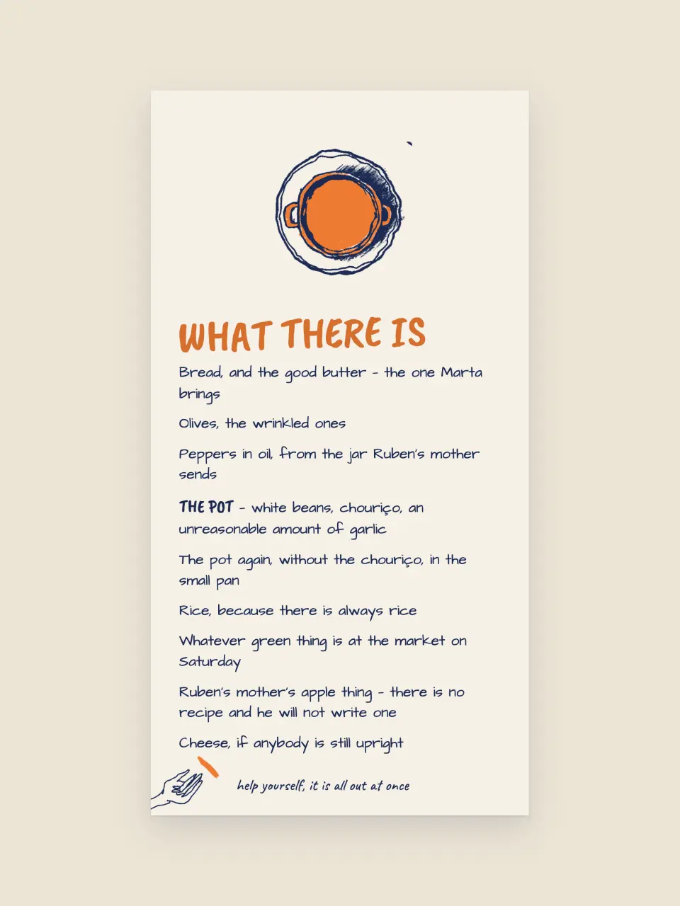 The menu card from Nessa and Ruben · The Hundredth Sunday