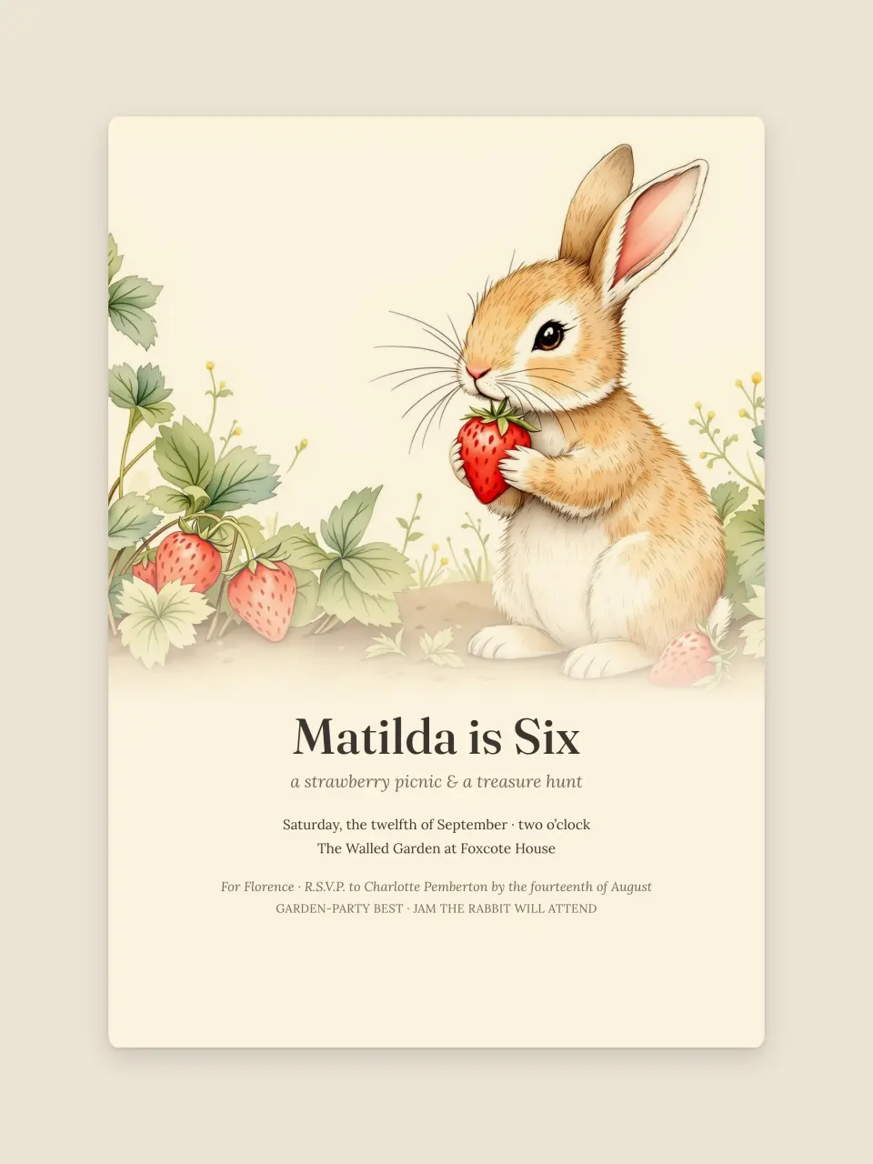 The invitation to Matilda's sixth birthday