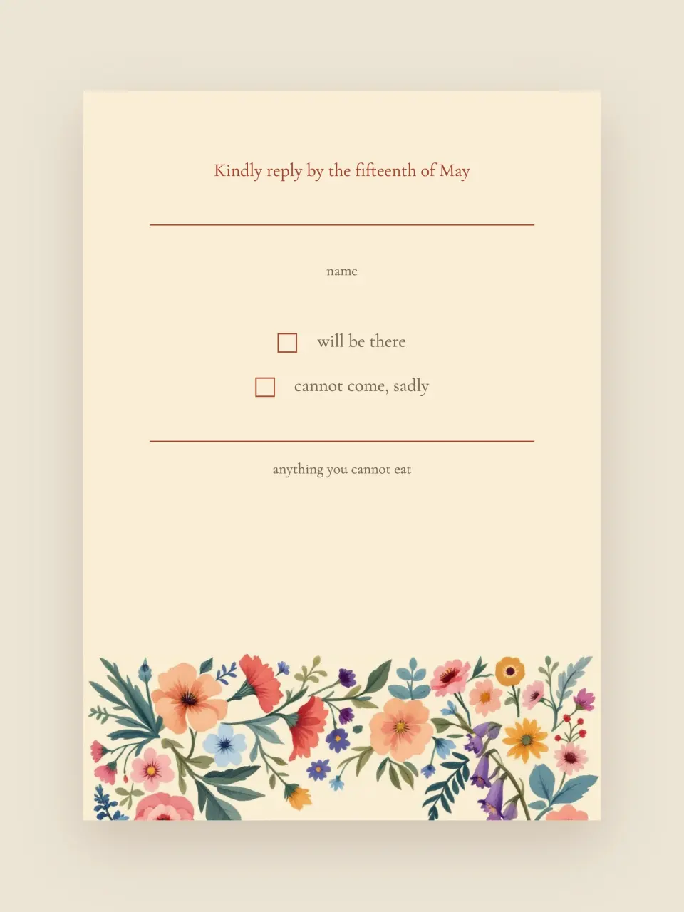 The rsvp card from A Garden Fête · For Marion’s Sixtieth