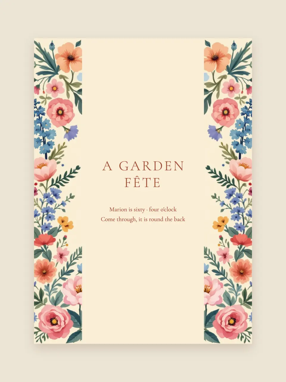 The welcome signage from A Garden Fête · For Marion’s Sixtieth