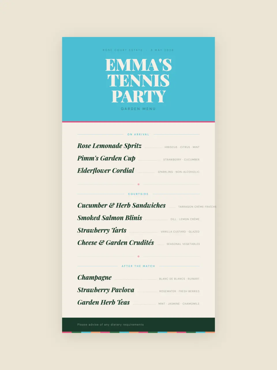The menu card from Emma · Match Point