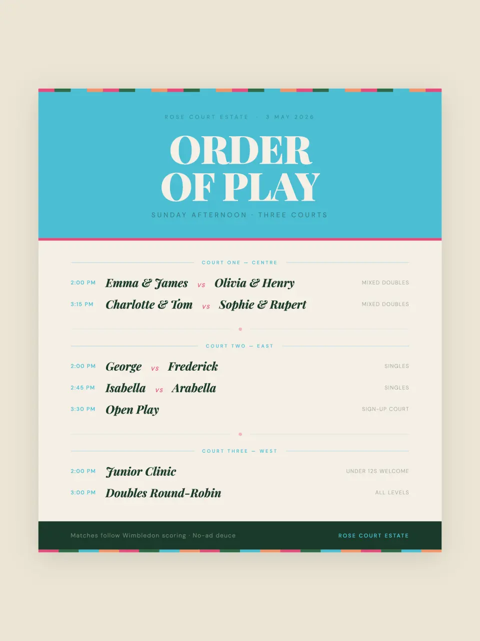 The order of play from Emma · Match Point