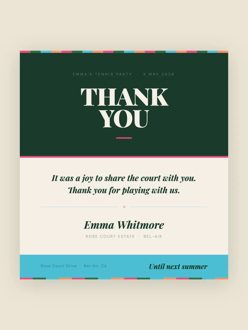 The thank you card from Emma · Match Point