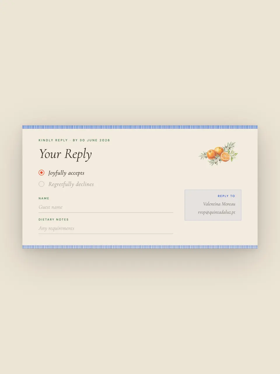 The reply card for the birthday party