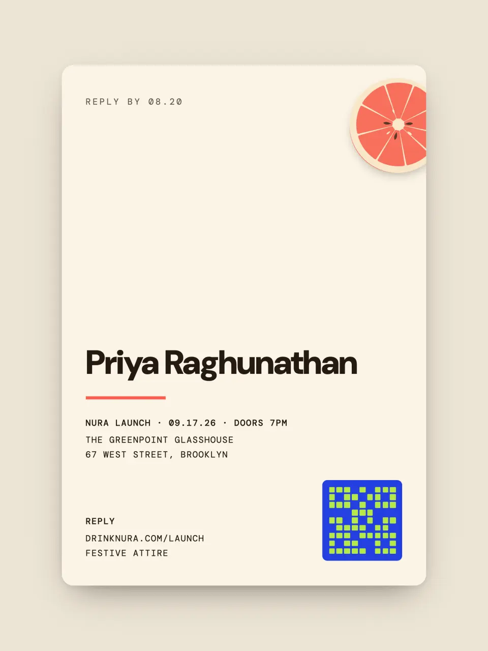 The rsvp card from NURA · The Roundel