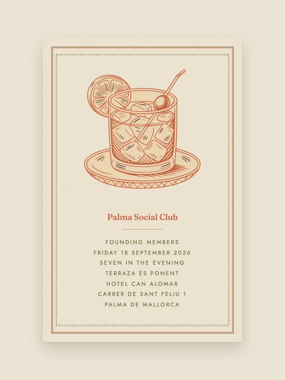 The invitation from Palma Social Club · Founding Members