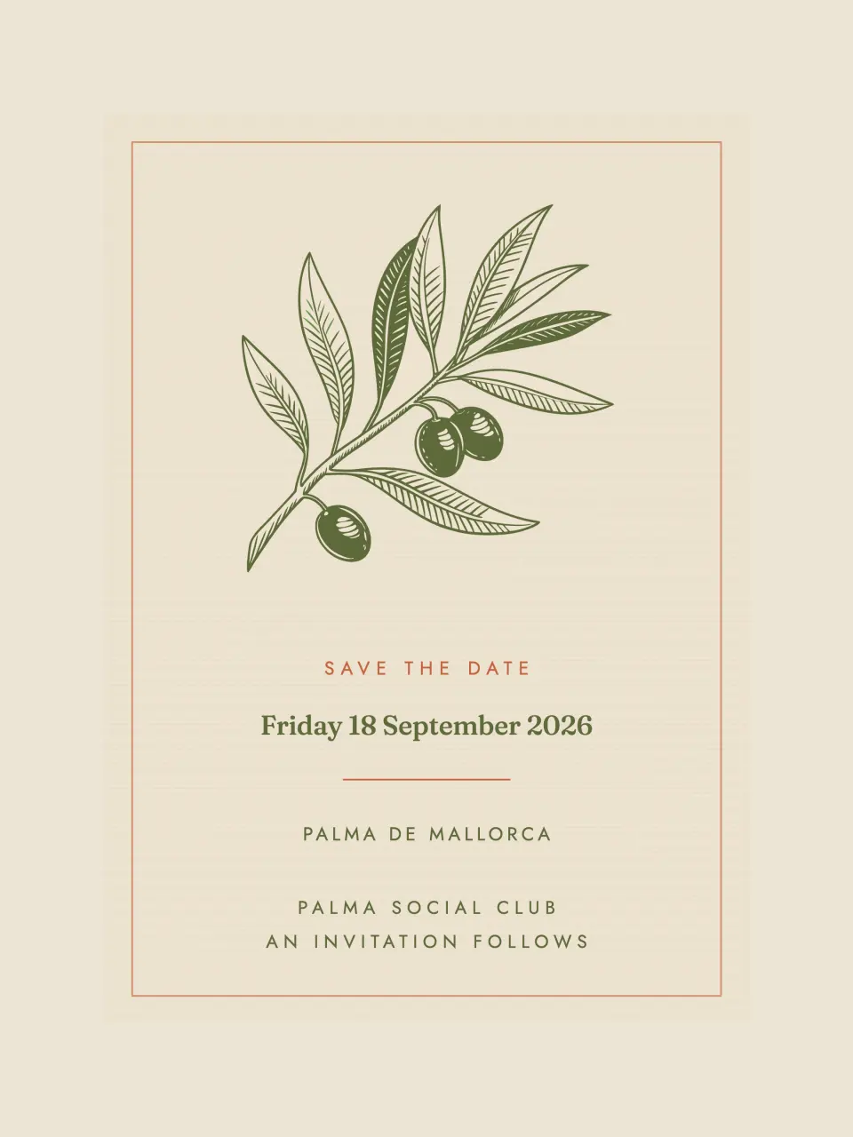 The save the date from Palma Social Club · Founding Members