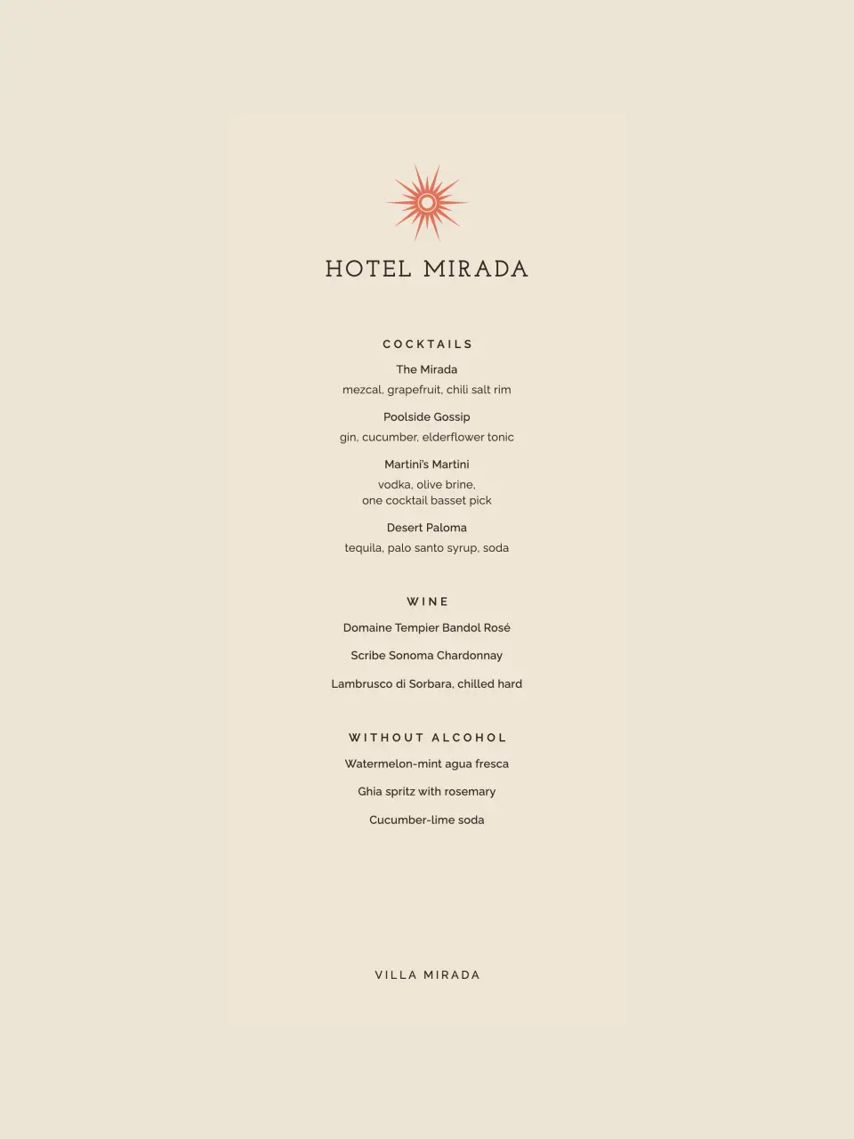 A lista de bebidas