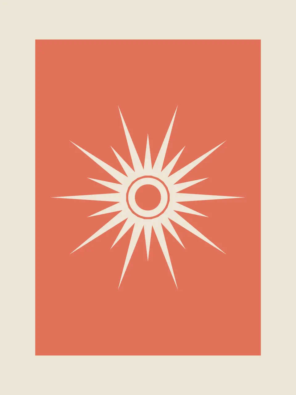 The envelope liner — a sunburst on terracotta, seen when the envelope opens
