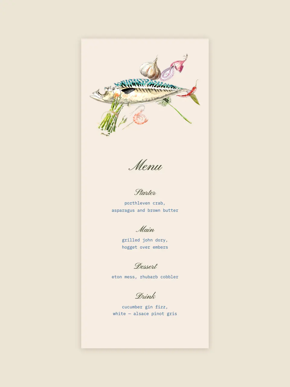 The menu card for the opening dinner