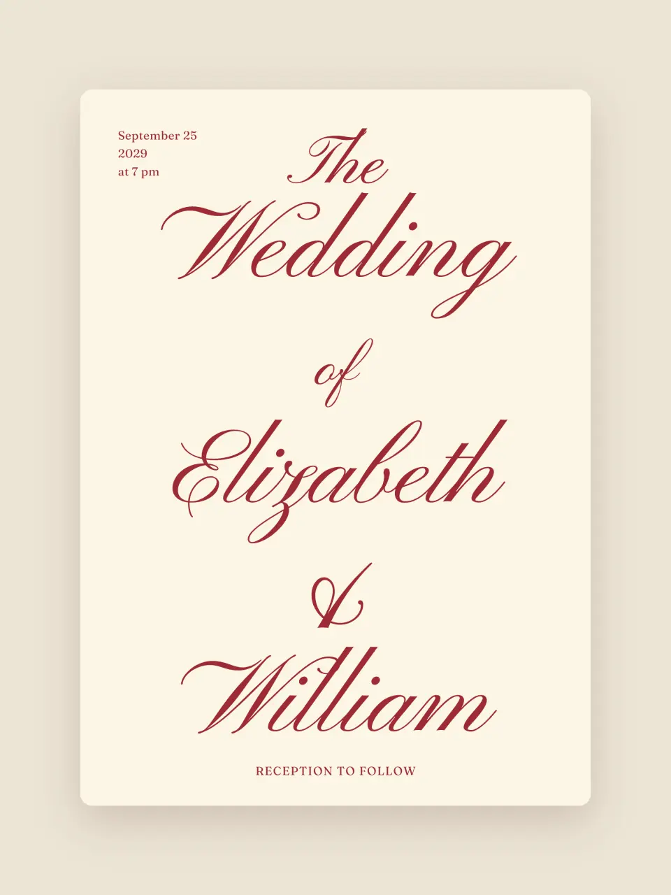 The invitation from Elizabeth and William · The Second Name