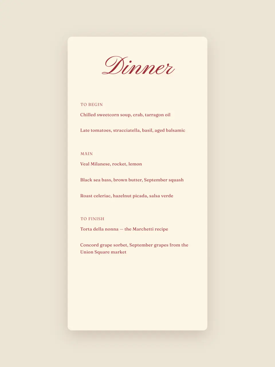 The menu card from Elizabeth and William · The Second Name