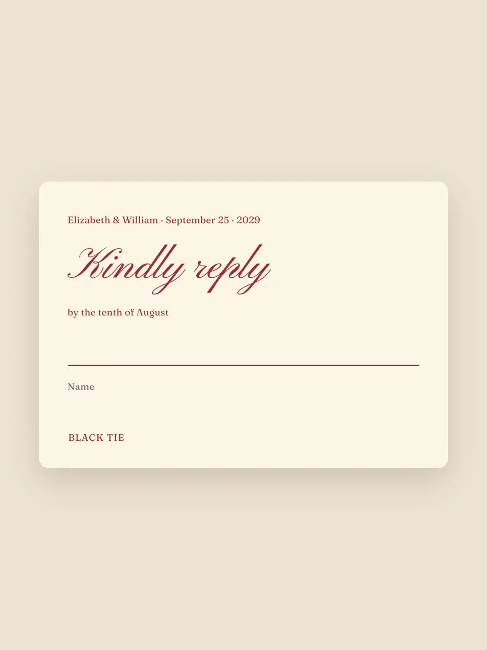 The rsvp card from Elizabeth and William · The Second Name