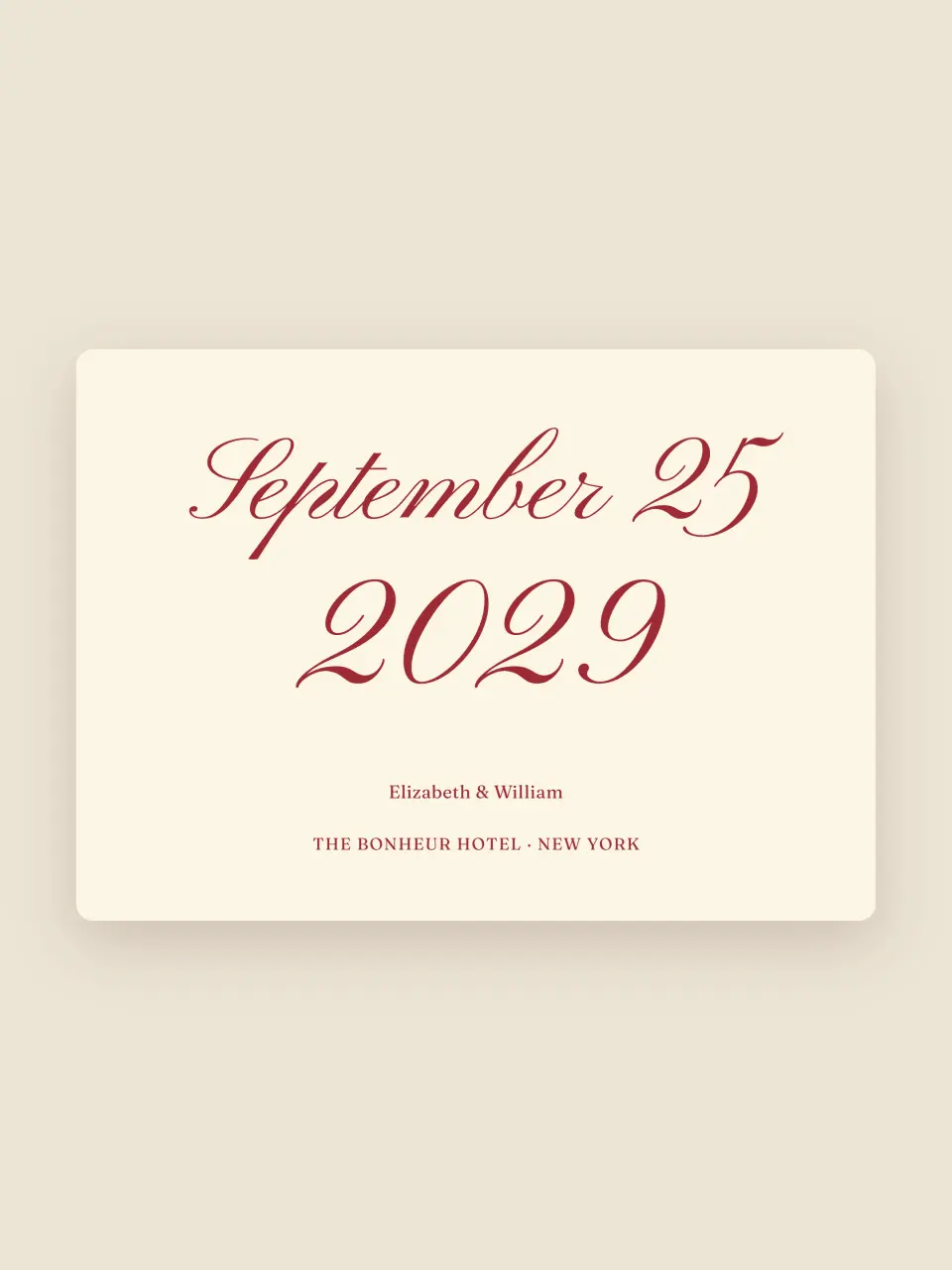 The save the date from Elizabeth and William · The Second Name