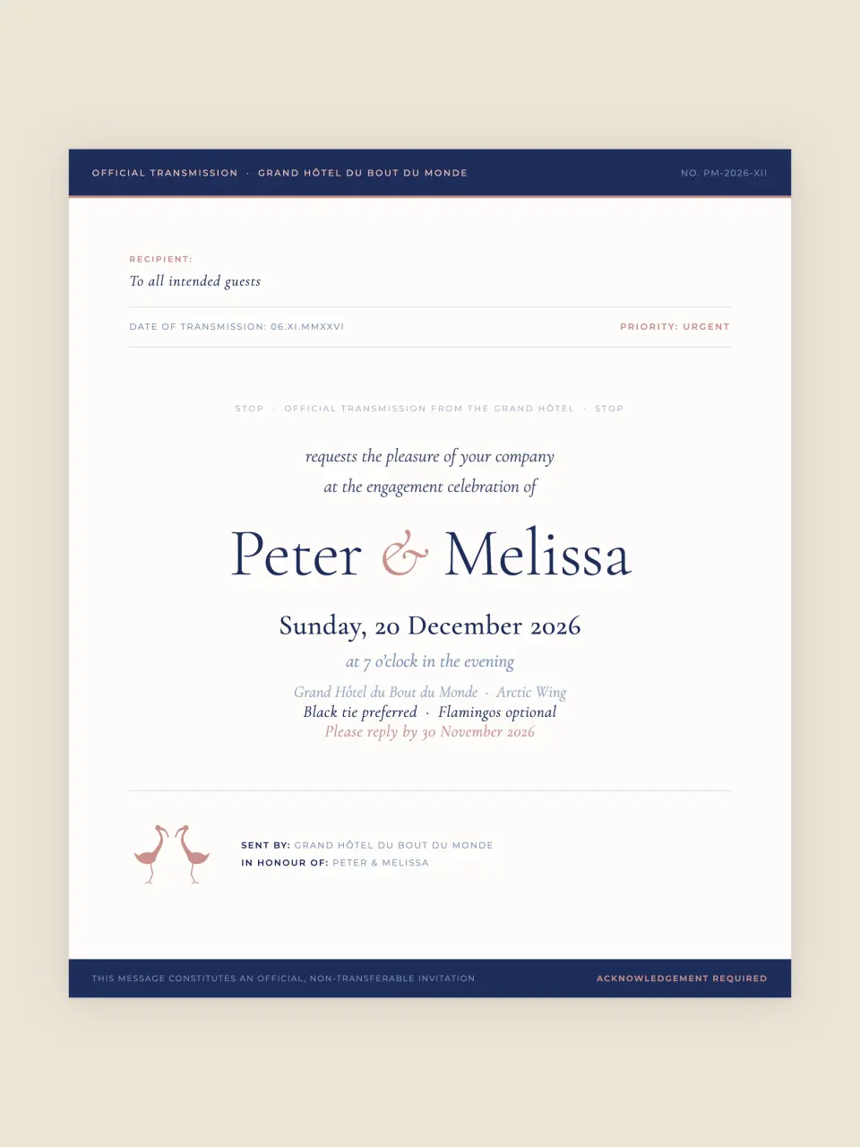 The invitation from Peter and Melissa · The Telegram