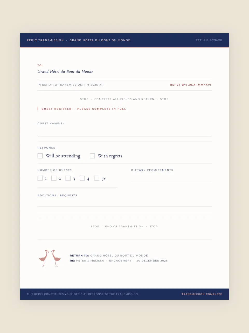 The rsvp card from Peter and Melissa · The Telegram