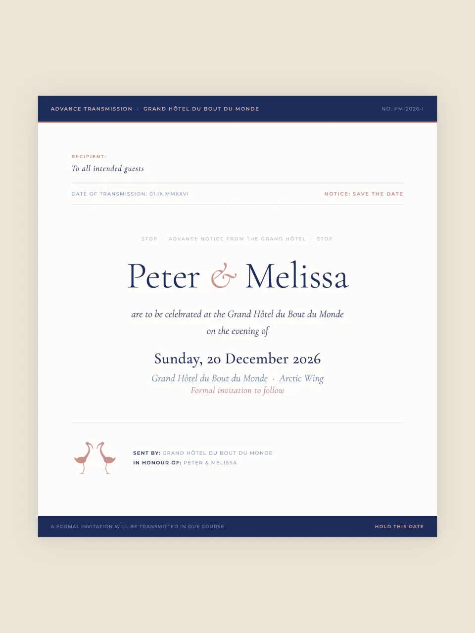 The save the date from Peter and Melissa · The Telegram