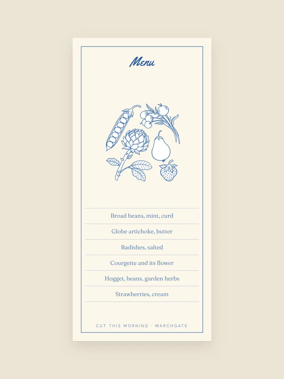 The menu card from Nell and Tobias · The Plate