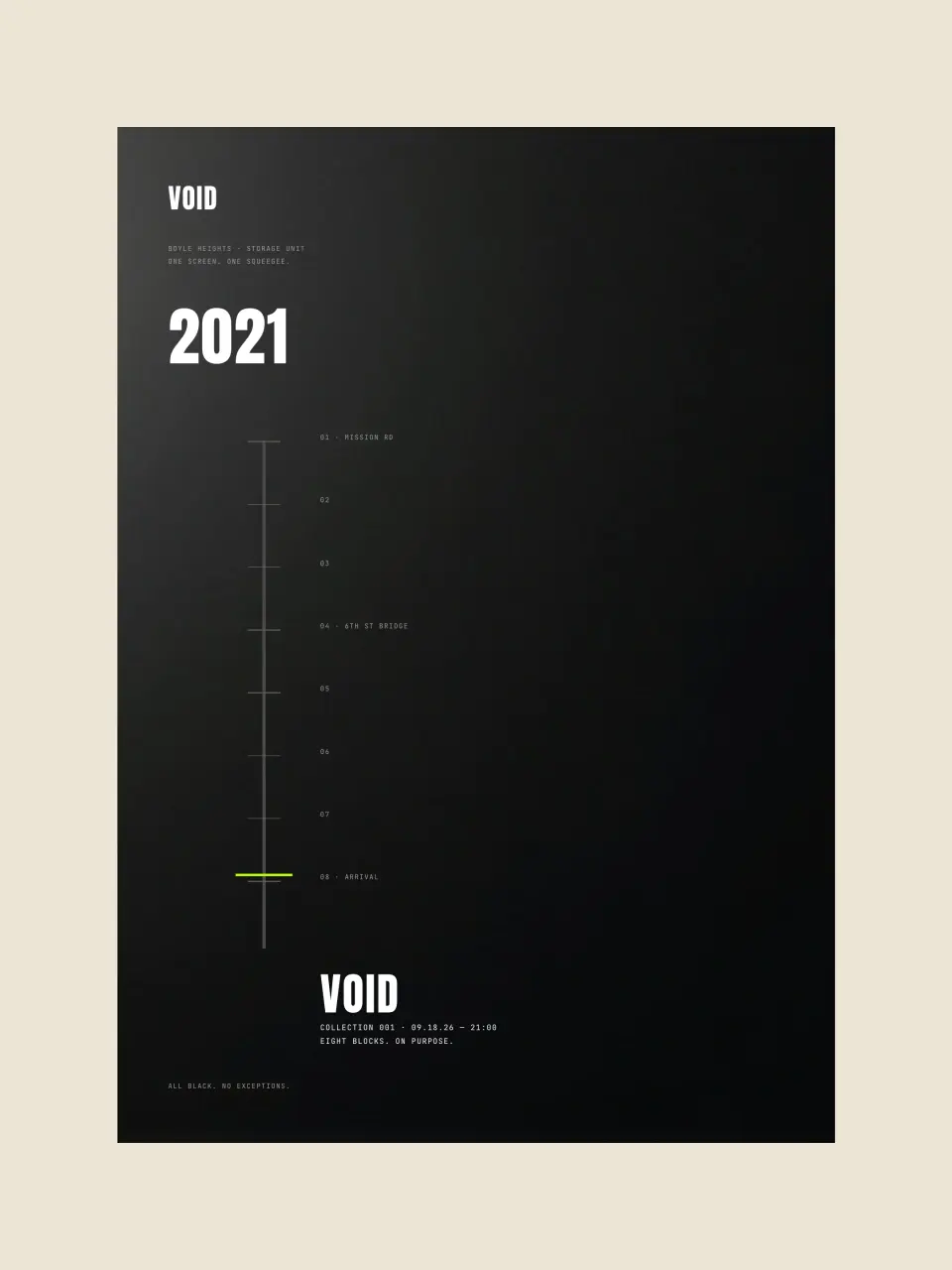 The welcome signage from VOID · Collection 001 · Actual Size