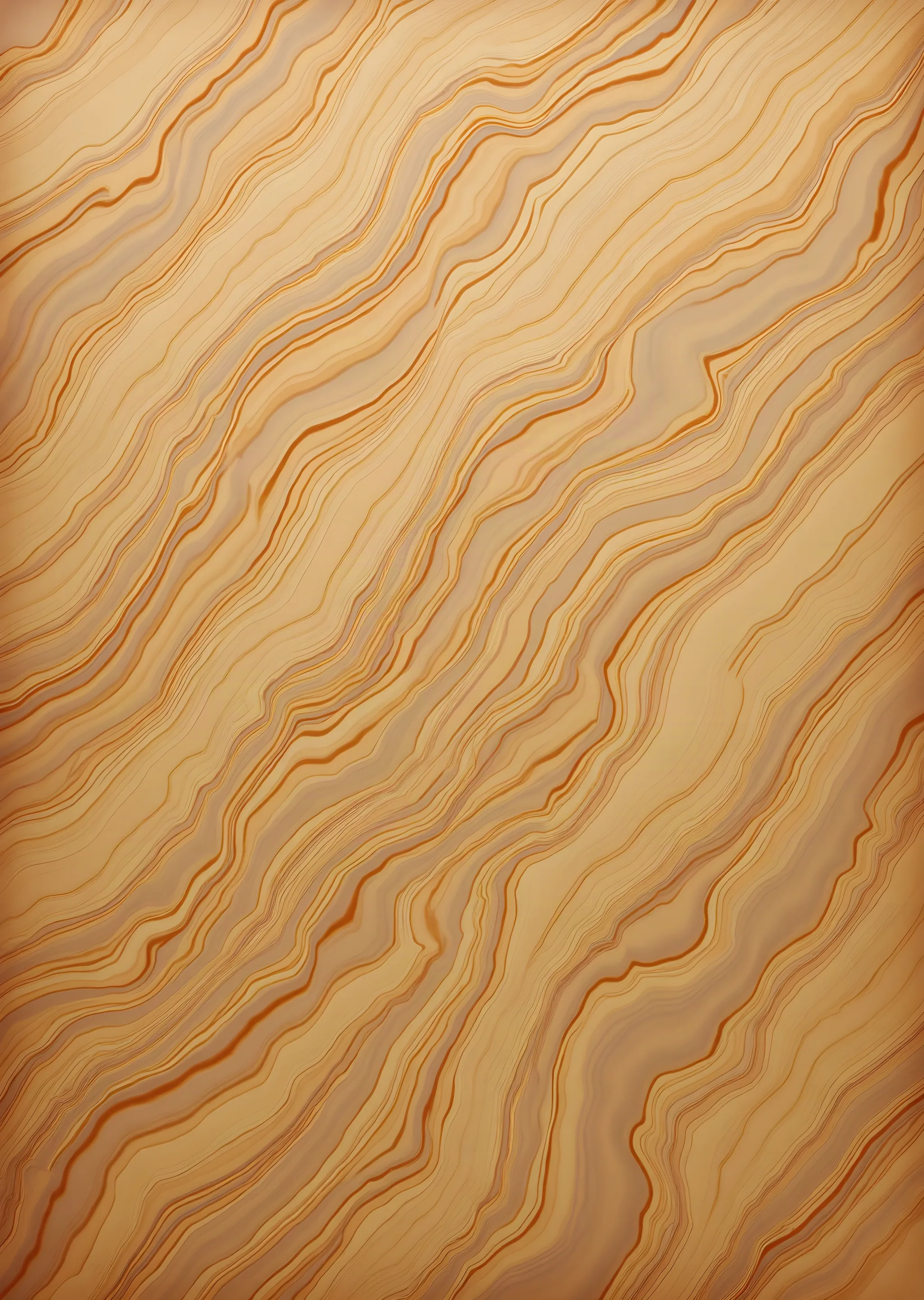 A full sheet of hand-marbled bookbinding endpaper, combed, in cognac, cream and ochre