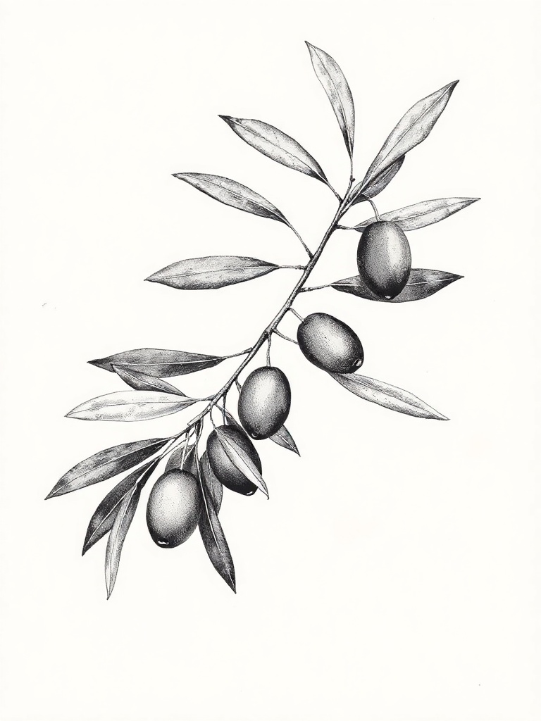 Olive branch motif — monochrome ink botanical